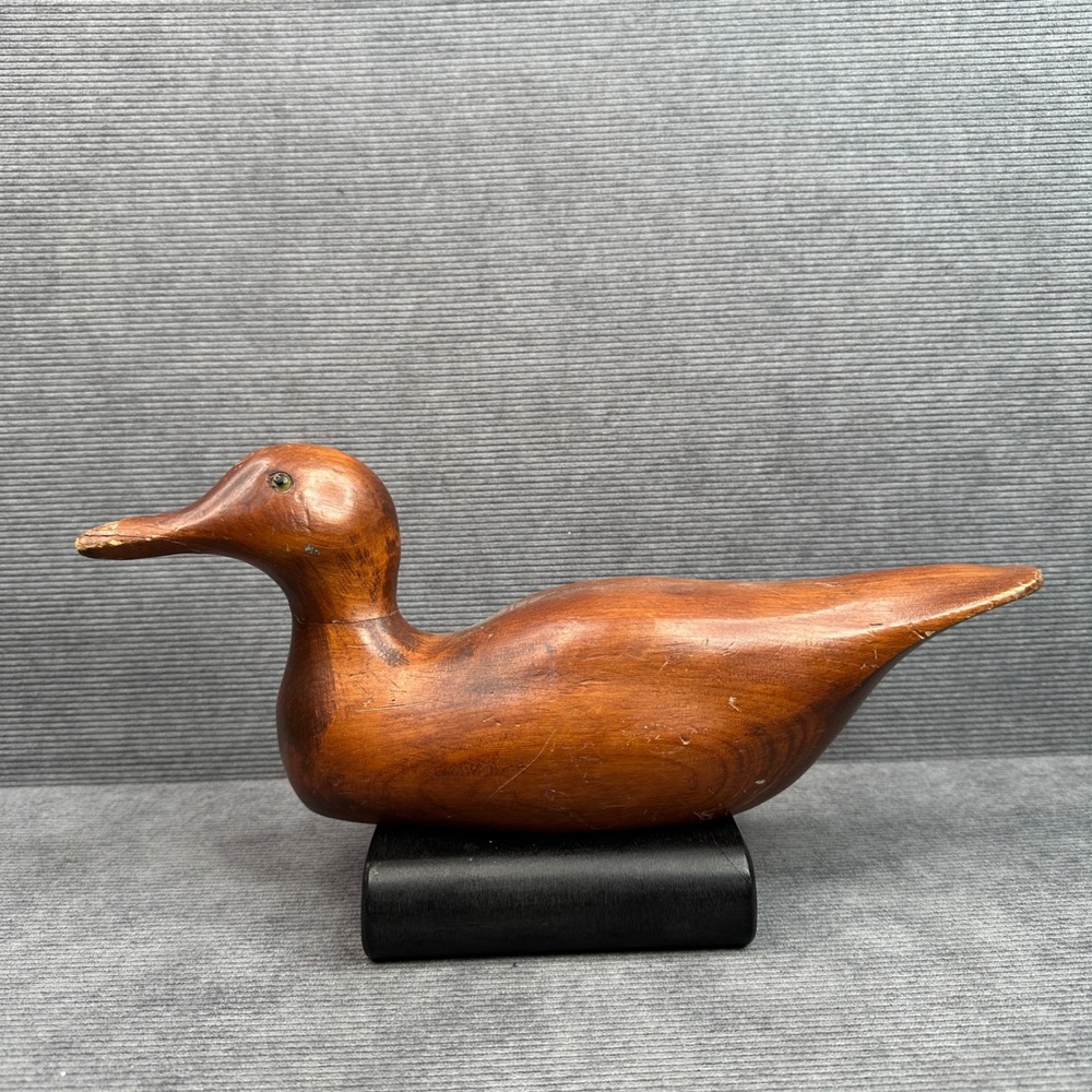 Vintage Hand Carved Wood Duck Decoy Glass Eyes Signed RP81 Rustic Cabin Decor 13